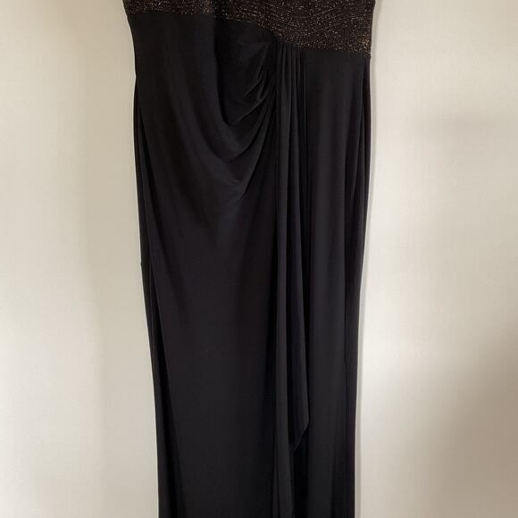 Lauren Ralph Lauren Black Gold Metallic Embellished Glittery Ruffle Dress Sz 12 - Picture 7 of 16